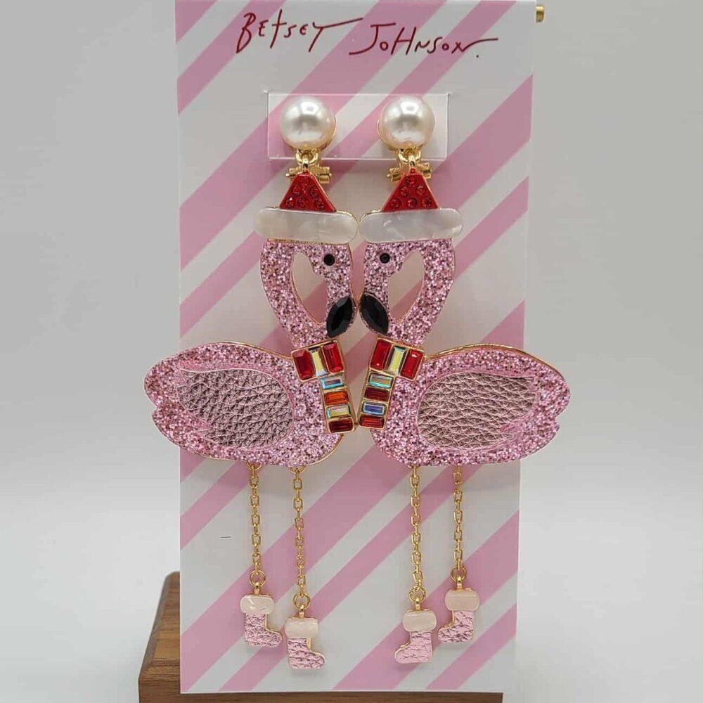 Betsey Johnson Holiday Flamingo Earrings NWT!  NEW!
